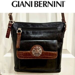 GIANI BERNINI - Florentine Glazed Leather Crossbody/Croco Faux Leather Trim EUC